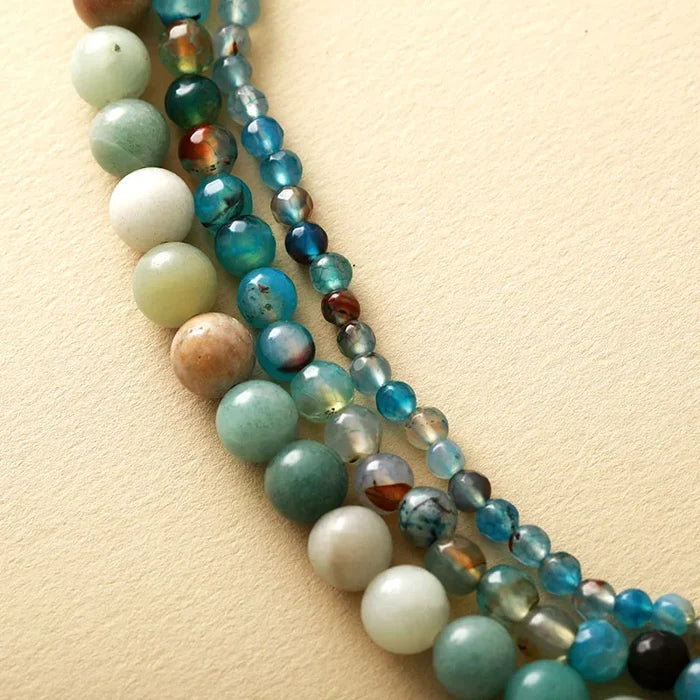 Natural Amazonite & Onyx 3 Layers Choker Necklace