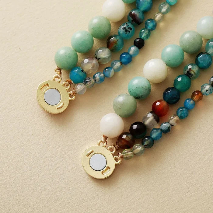Natural Amazonite & Onyx 3 Layers Choker Necklace
