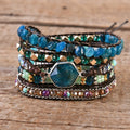 Natural Apatite & Mixed Jasper Hexagonal Charm Vegan Wrap Bracelet