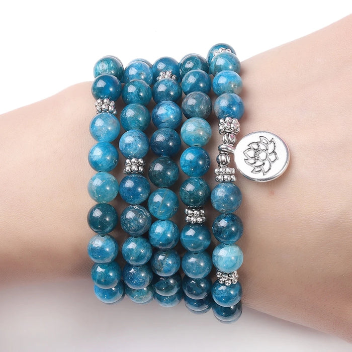 Natural Blue Apatite 108 Beads Mala