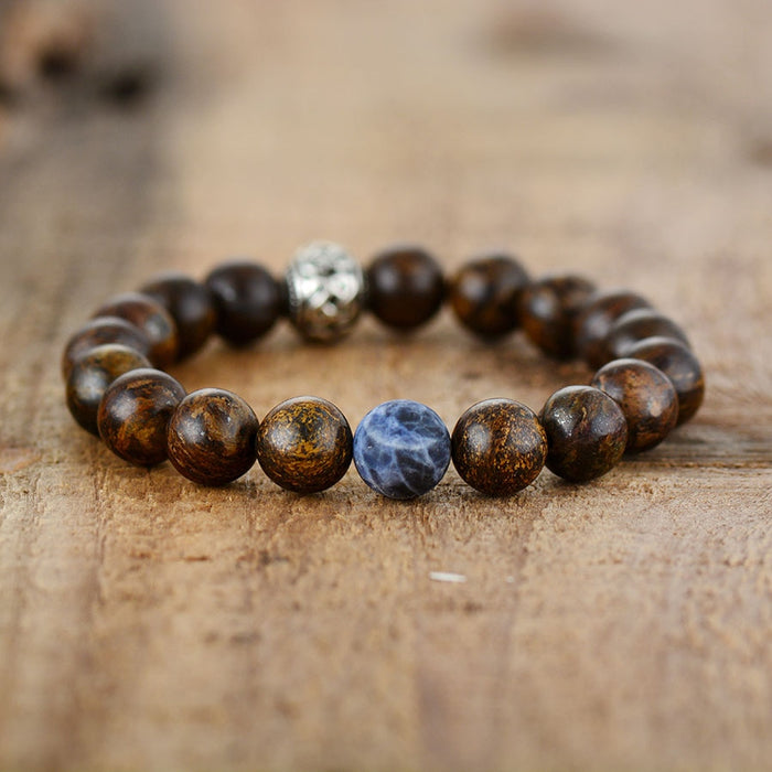 Natural Bronzite Stone and Tibetan Bead Bracelet