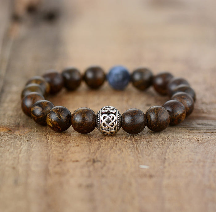 Natural Bronzite Stone and Tibetan Bead Bracelet