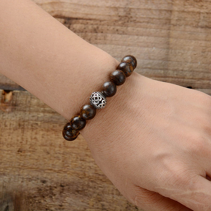 Natural Bronzite Stone and Tibetan Bead Bracelet