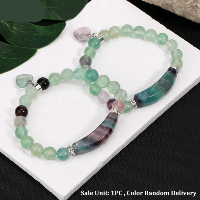Natural Fluorite Heart Charm Beaded Bracelet