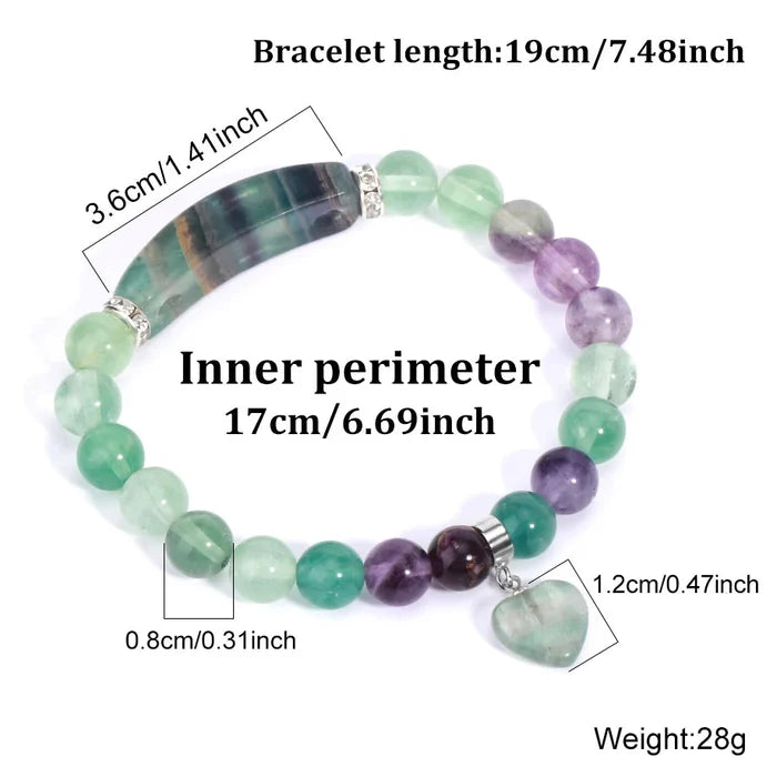 Natural Fluorite Heart Charm Beaded Bracelet