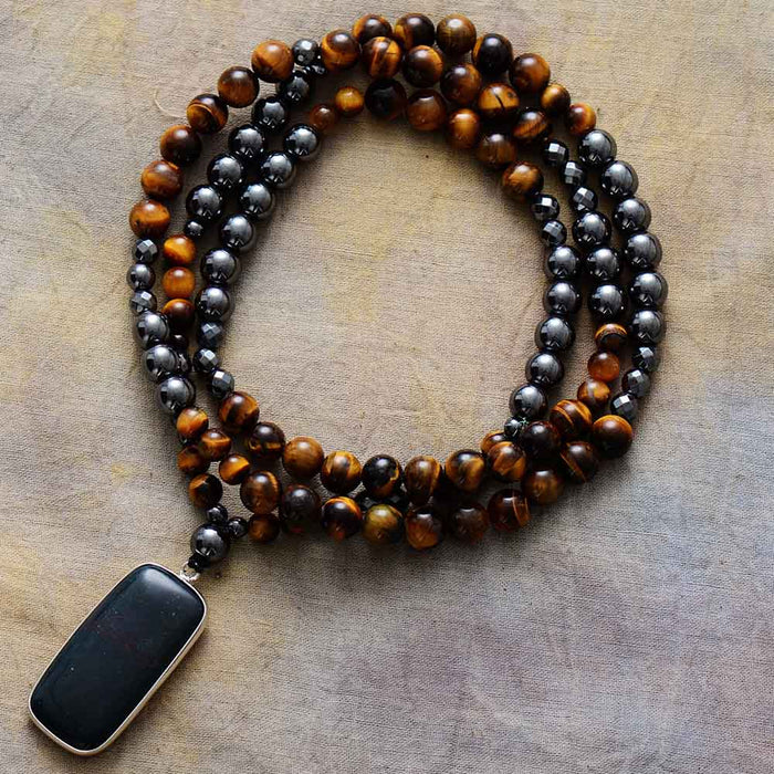 Natural Hematite, Tiger Eye & Black Onyx Necklace