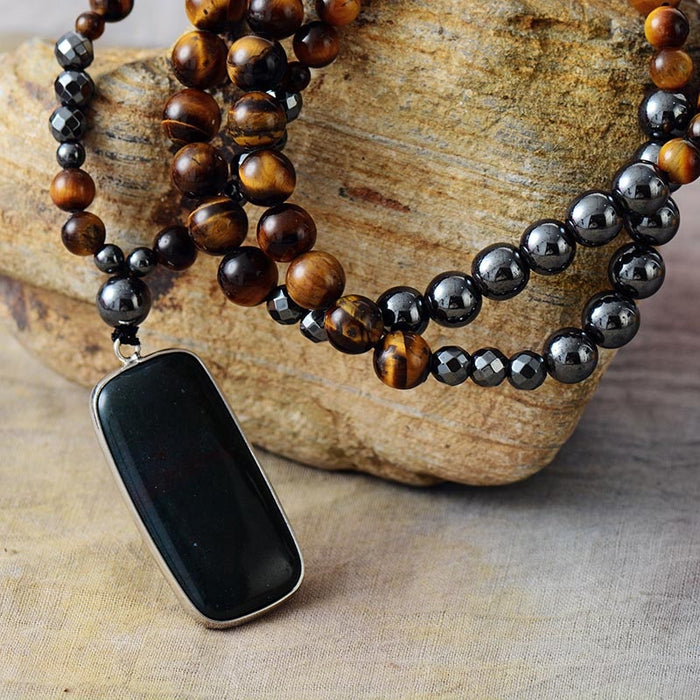 Natural Hematite, Tiger Eye & Black Onyx Necklace