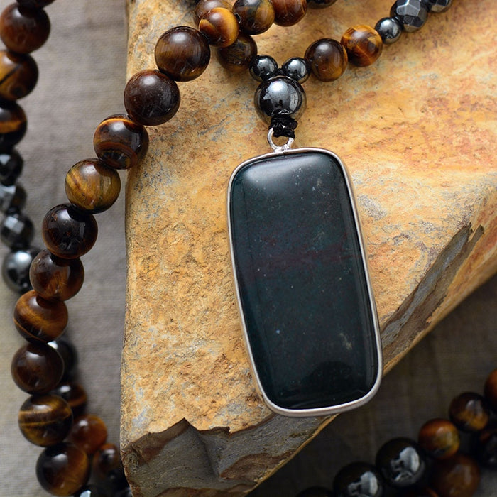 Natural Hematite, Tiger Eye & Black Onyx Necklace