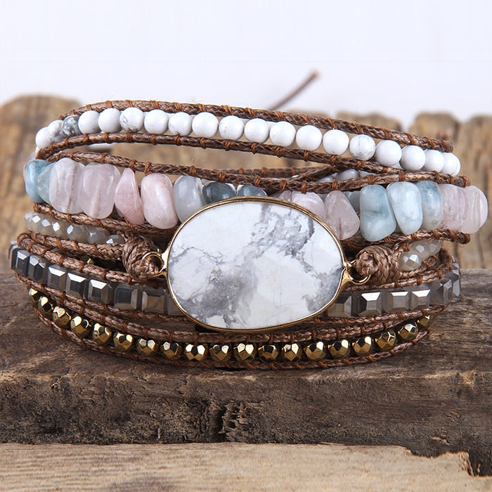 Natural Howlite, Rose Quartz, Celestite & Agate Wrap Bracelet
