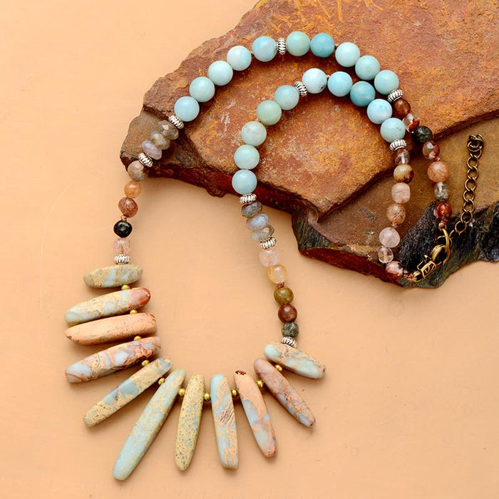Natural Jasper, Amazonite & Labradorite Beads Choker Necklace
