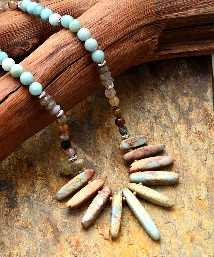 Natural Jasper, Amazonite & Labradorite Beads Choker Necklace