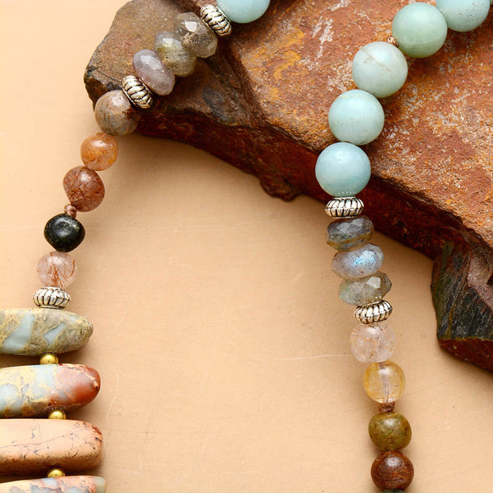 Natural Jasper, Amazonite & Labradorite Beads Choker Necklace