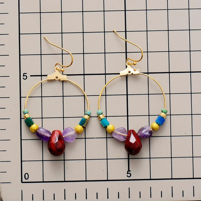 Natural Jasper & Amethyst Hoop Earrings