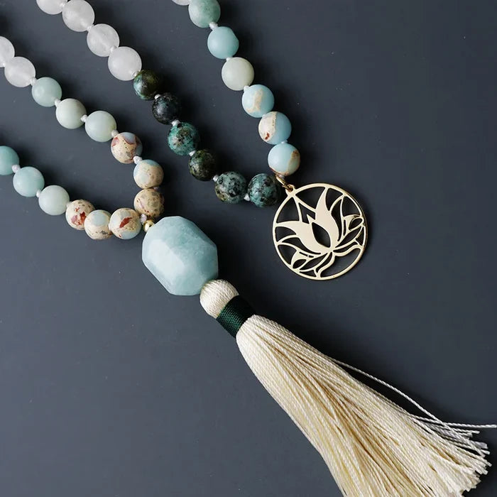 Natural Jasper, Rose Quartz & Amazonite 108 Beads Mala