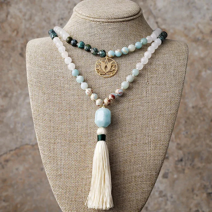 Natural Jasper, Rose Quartz & Amazonite 108 Beads Mala