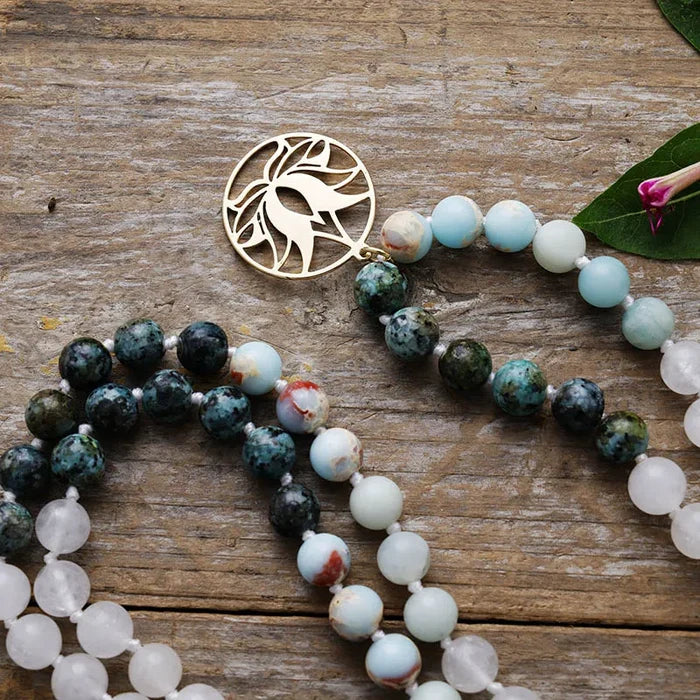 Natural Jasper, Rose Quartz & Amazonite 108 Beads Mala