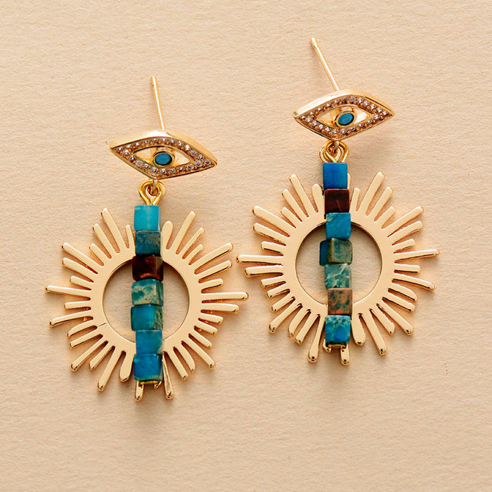 Natural Jasper Sunburst Evil Eye Earrings