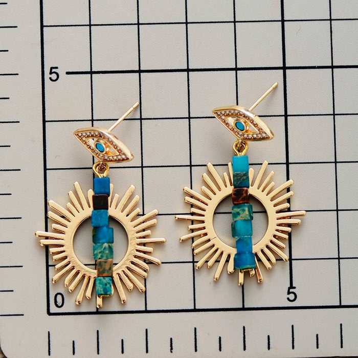 Natural Jasper Sunburst Evil Eye Earrings