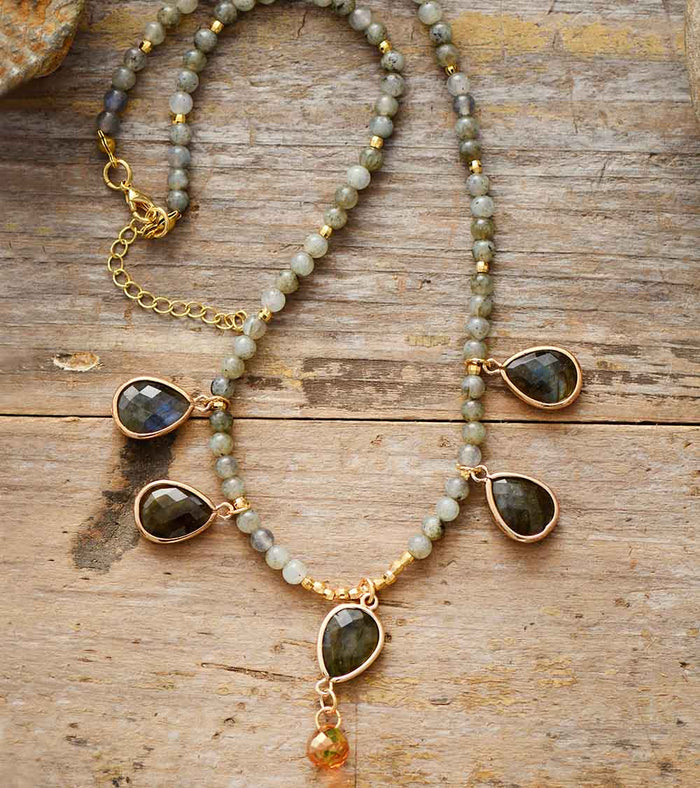 Natural Labradorite and Crystals Necklace