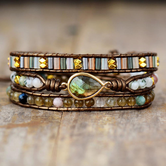 Natural Labradorite & Mixed Agates Wrap Bracelet