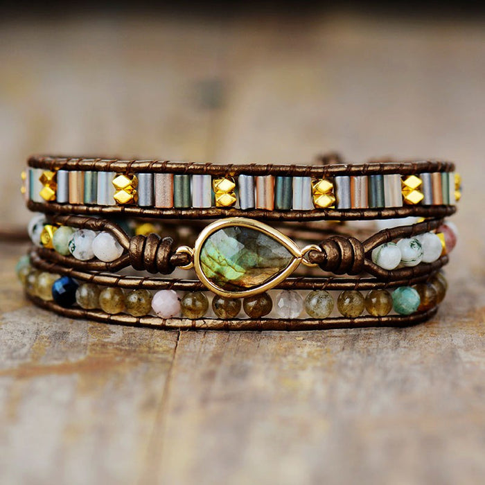 Natural Labradorite & Mixed Agates Wrap Bracelet