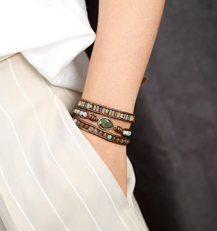 Natural Labradorite & Mixed Agates Wrap Bracelet