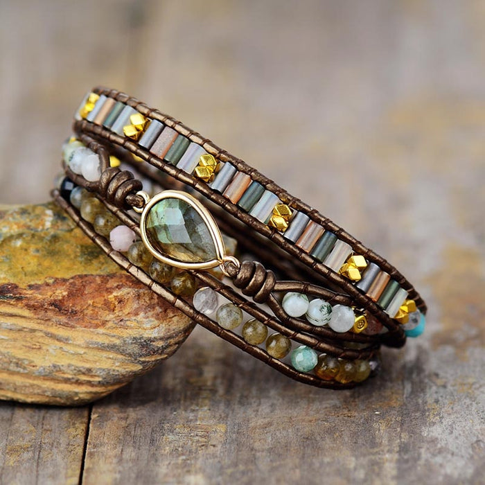 Natural Labradorite & Mixed Agates Wrap Bracelet