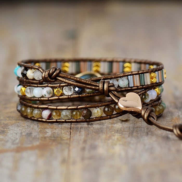 Natural Labradorite & Mixed Agates Wrap Bracelet