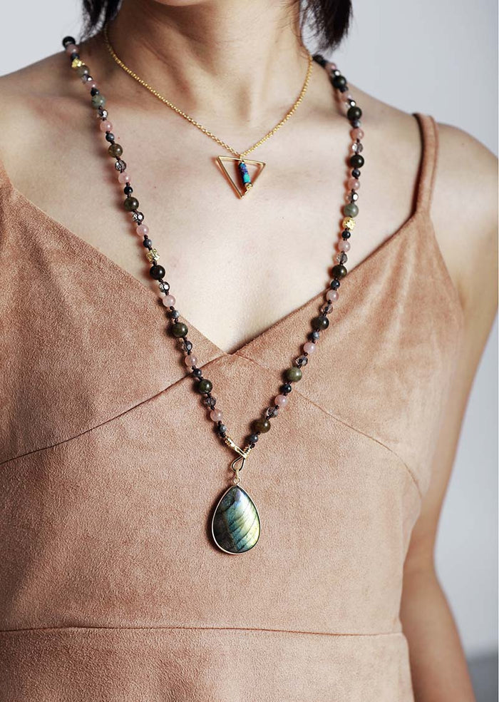 Natural Labradorite & Strawberry Quartz Necklace