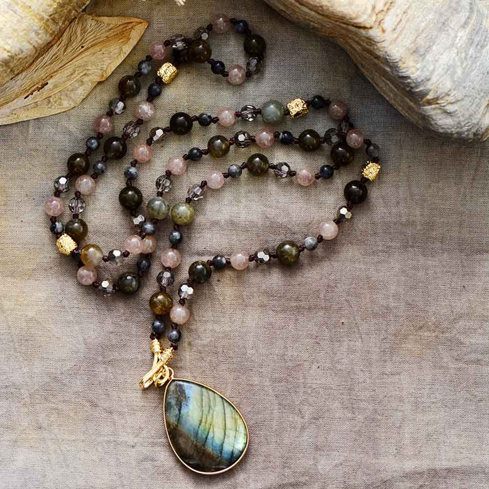 Natural Labradorite & Strawberry Quartz Necklace