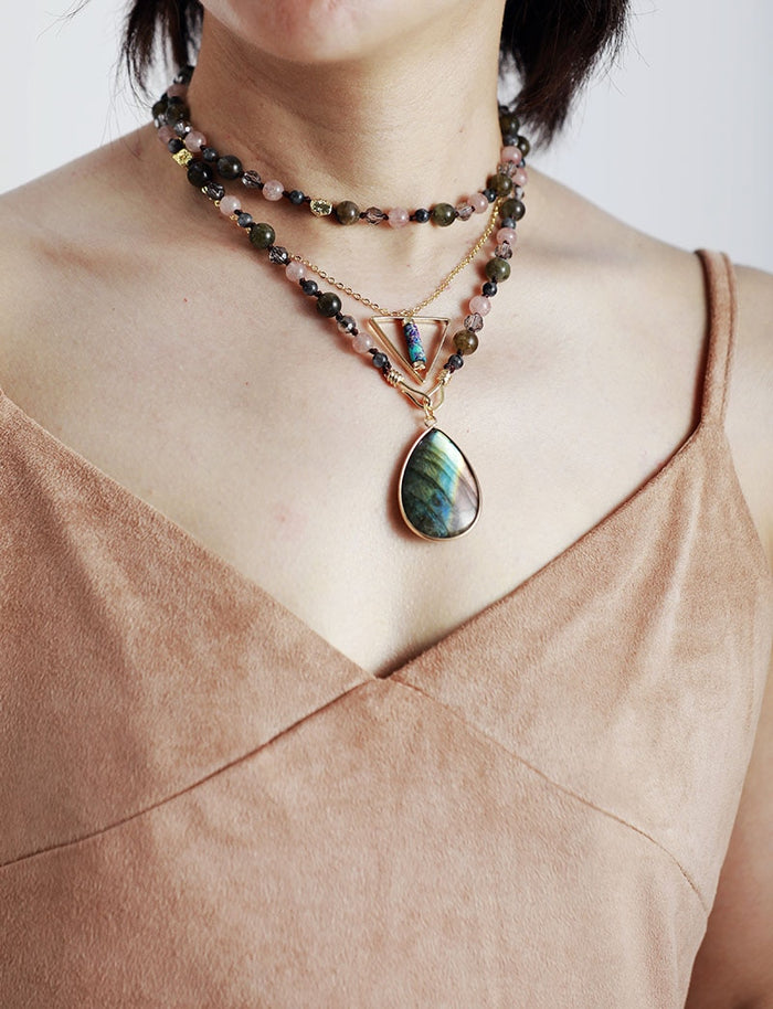Natural Labradorite & Strawberry Quartz Necklace