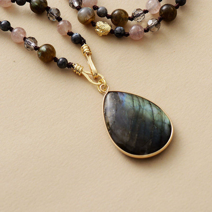 Natural Labradorite & Strawberry Quartz Necklace