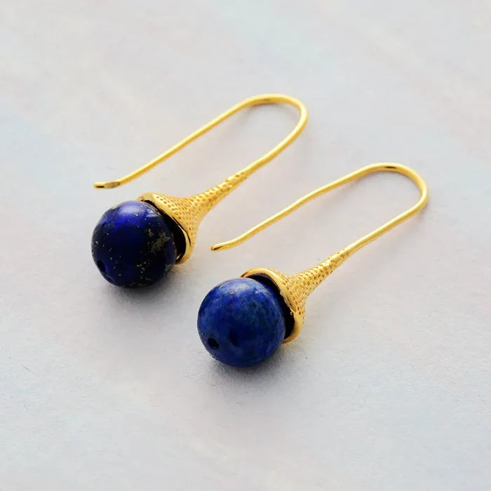 Natural Lapis Lazuli Amazonite Tiger's Eye Gold Plated Earrings