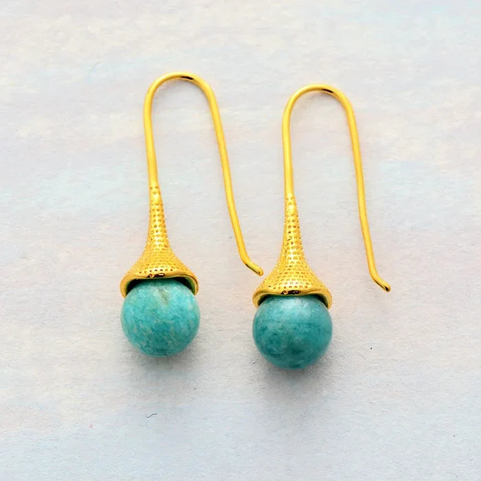 Natural Lapis Lazuli Amazonite Tiger's Eye Gold Plated Earrings