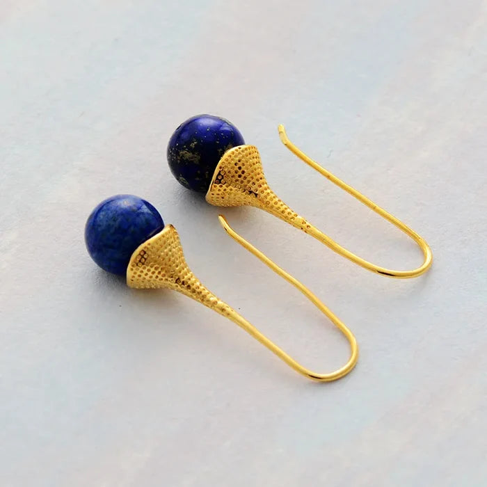 Natural Lapis Lazuli Amazonite Tiger's Eye Gold Plated Earrings