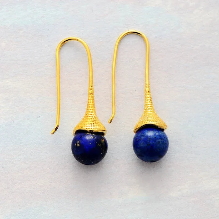 Natural Lapis Lazuli Amazonite Tiger's Eye Gold Plated Earrings