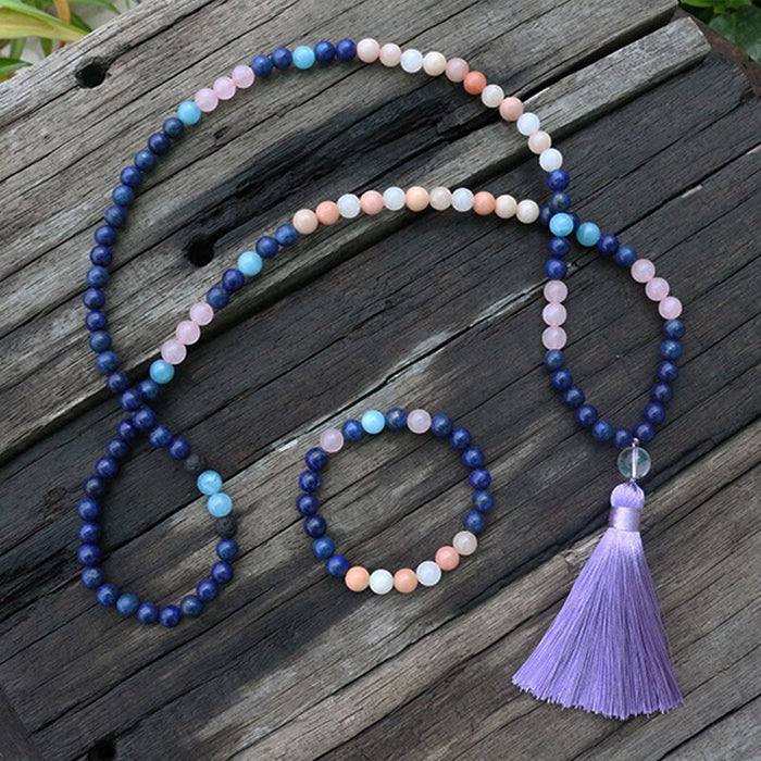 Natural Lapis Lazuli, Aventurine, Rose Quartz & Amazonite 108 Beads Mala Necklace / Bracelet