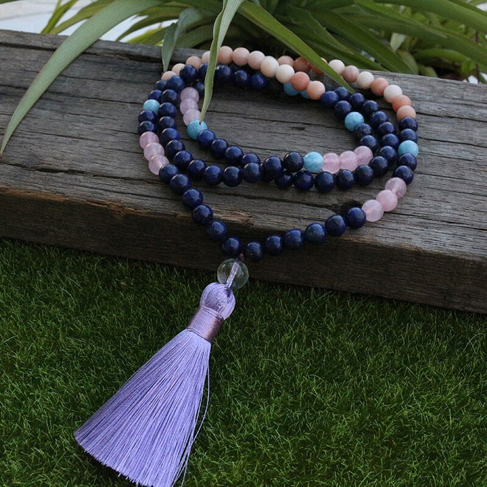 Natural Lapis Lazuli, Aventurine, Rose Quartz & Amazonite 108 Beads Mala Necklace / Bracelet