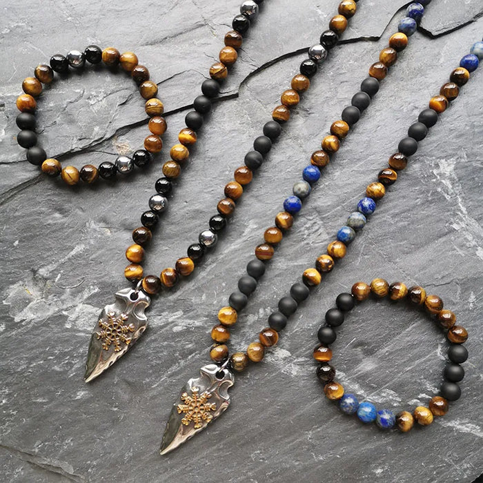 Natural Lapis Lazuli,Tiger's Eye, Onyx & Terahertz 108 Beads Mala Necklace / Bracelet