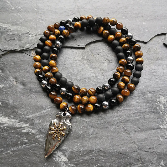 Natural Lapis Lazuli,Tiger's Eye, Onyx & Terahertz 108 Beads Mala Necklace / Bracelet
