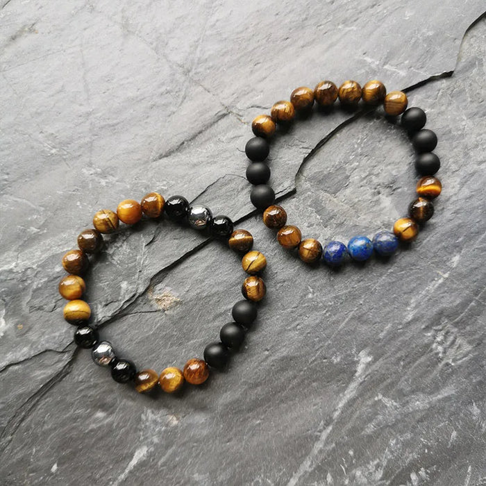 Natural Lapis Lazuli,Tiger's Eye, Onyx & Terahertz 108 Beads Mala Necklace / Bracelet