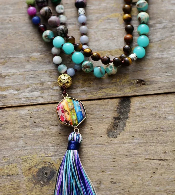 Natural Mixed Gemstones Rainbow 108 Beads Mala