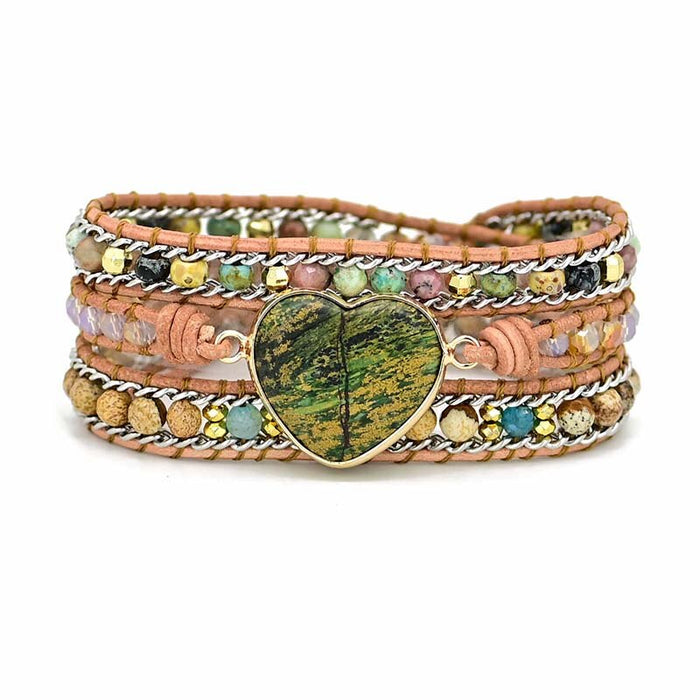 Natural Phoenix Stone Leather Wrap Bracelet