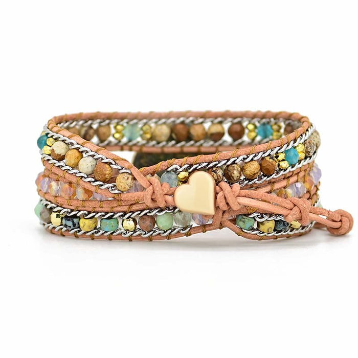 Natural Phoenix Stone Leather Wrap Bracelet