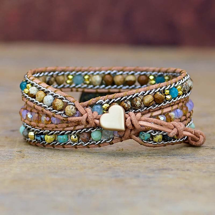 Natural Phoenix Stone Leather Wrap Bracelet