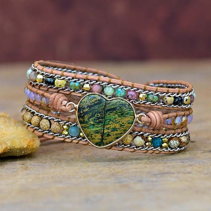 Natural Phoenix Stone Leather Wrap Bracelet