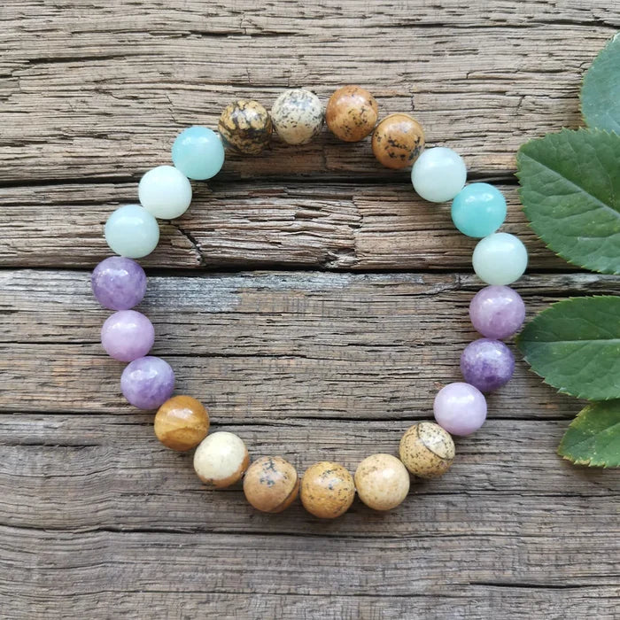 Natural Picture Jasper,Amazonite & Lepidolite 108 Beads Mala