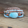 Natural Quartz & Amazonite Leather Wrap Bracelet