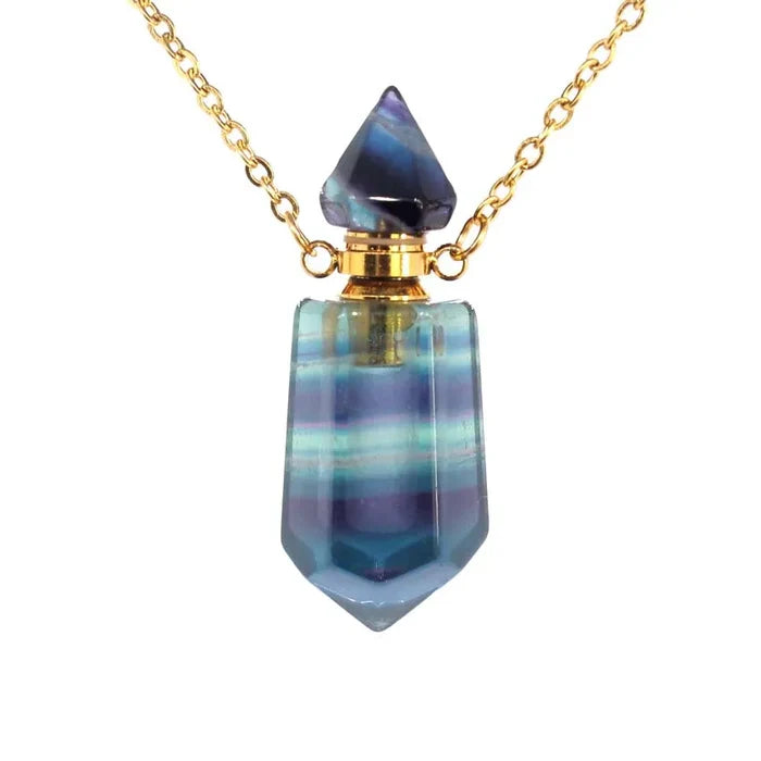 Natural Rainbow Fluorite Potion Bottle Pendulum Necklace