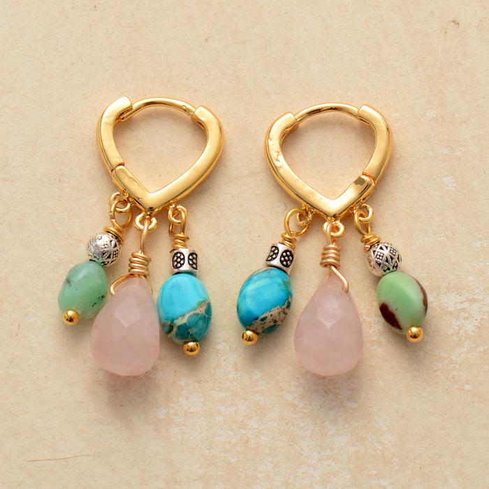 Natural Rose Quartz, Jade & Turquoise Jasper Earrings
